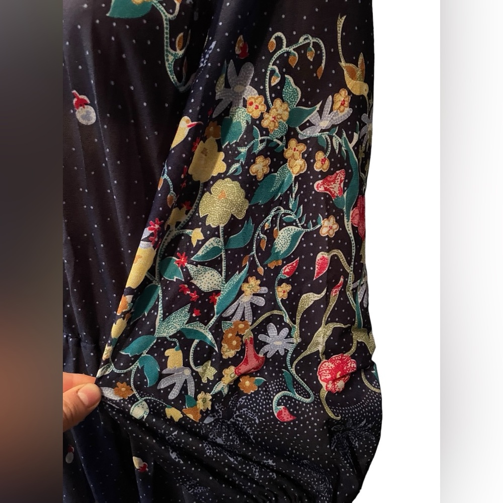 Vintage Home Sewn 70s Navy Floral Midi Dress - Picture 3 of 6